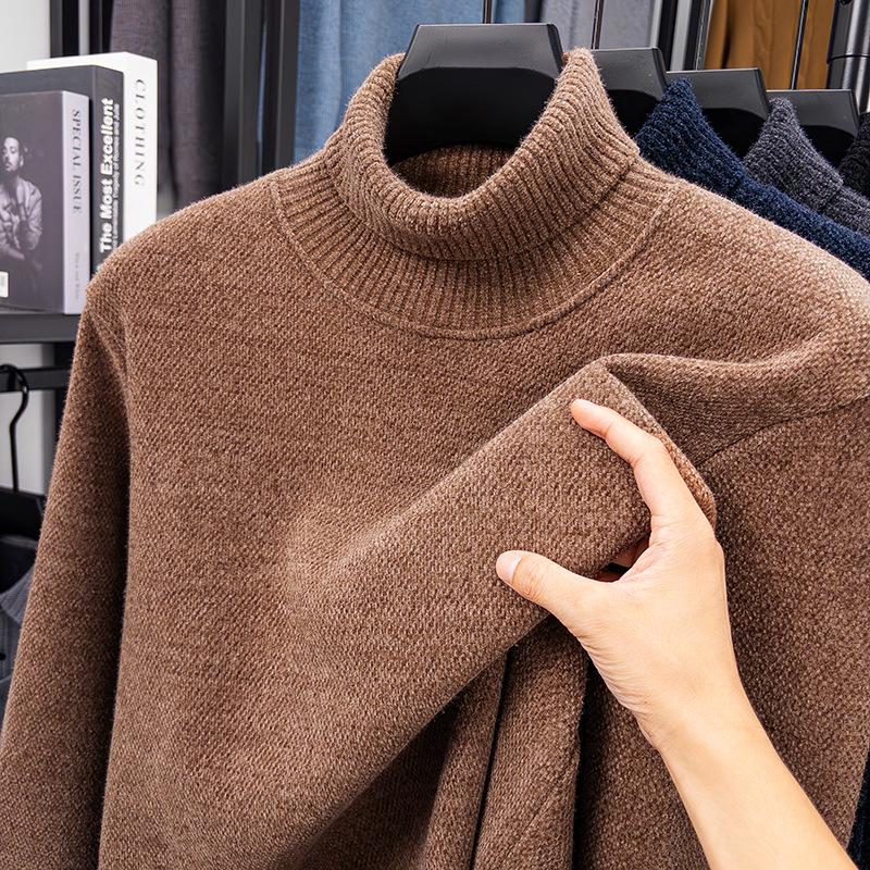 

Men s High Neck Knit Sweater, Velvet-Thickened for Autumn/Winter Warmth, Solid Color Faux Mink Pullover. 2XL кавовий
