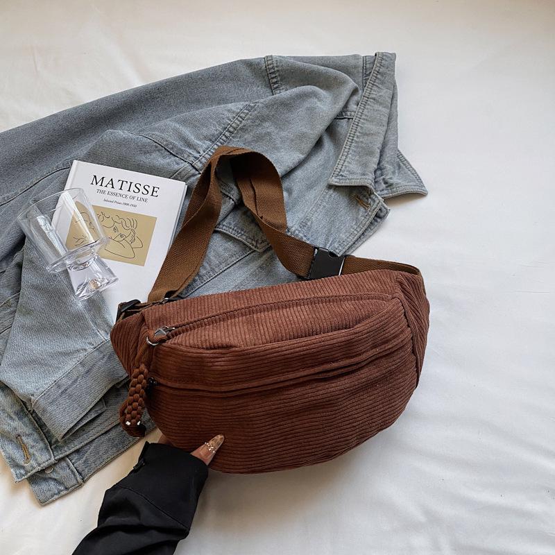 Trendy Women's Corduroy Crossbody Bag - Large, Simple Solid Color Shoulder Bag