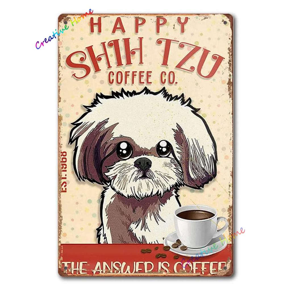 Dog Metal Tin Sign Shih Tzu Co. Bath Soap Wash Your Paws Printed Poster Bathroom Toilet Living Room Home Art Wall Decor 8X12inch