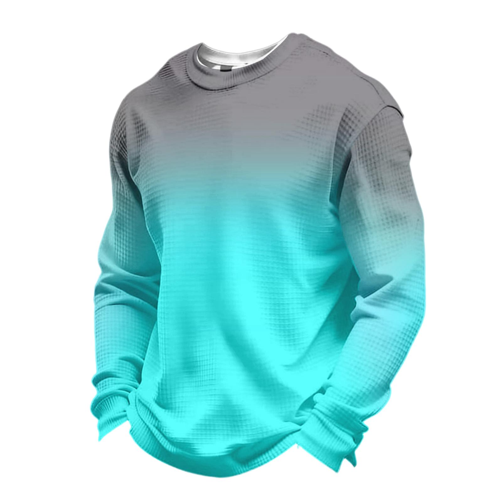 

Мужской повседневный топ с длинным рукавом и цифровой печатью, Мужской топ с длинным рукавом и круглым вырезом L циан