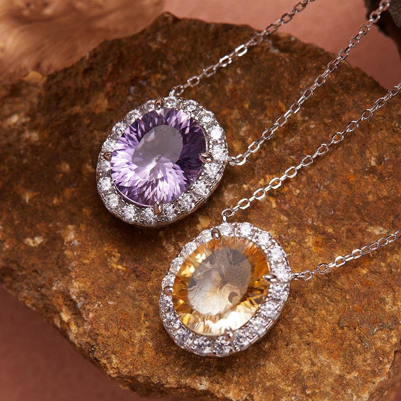 S925 Sterling Silver Natural Color Treasure Amethyst Citrine Necklace Pendant Xiaohongshu
