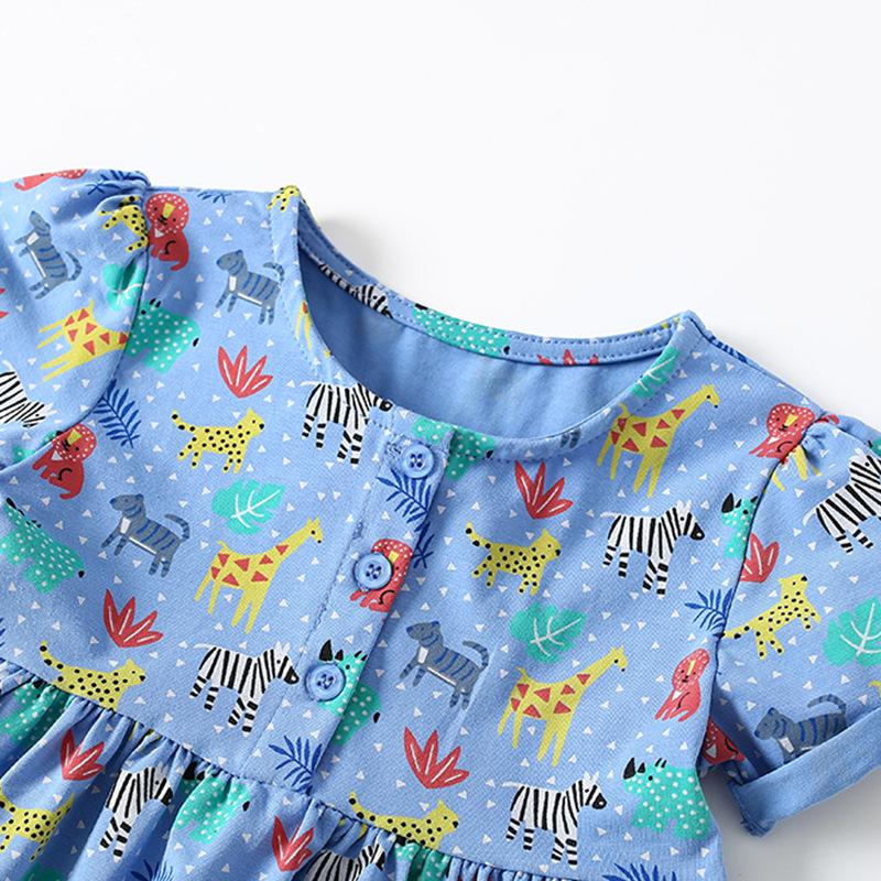Girls Dress Summer New Style Casual Round Neck Short-sleeved Little Girl Dress for Middle and Small Children