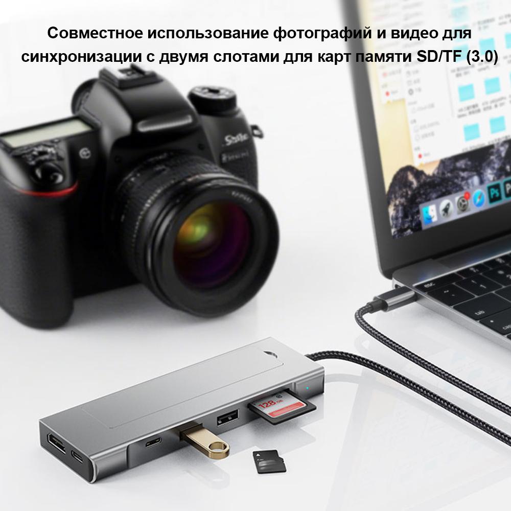 8 In 1 Type C Docking Station with Disk Storage Function USB 3.2 Hub 10Gbps M.2 NVMe SATA SSD Case Multi Adapter Card Reader USB C To HDMI Adapter