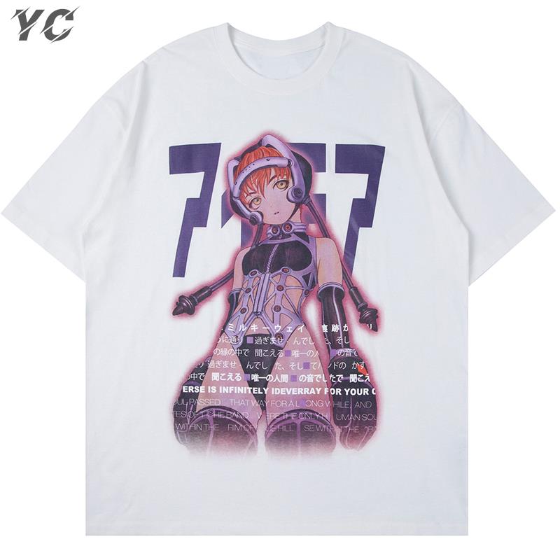 

Ulzzang Mens T Shirt Sexy Manga Girls Kanji Print Anime TShirts Summer Baggy College Style Tops Fashion Otaku Streetwear Tees S