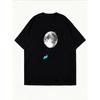White T Shirt With Moon Balloon Print And Blue Ribbon Design For Casual Wear