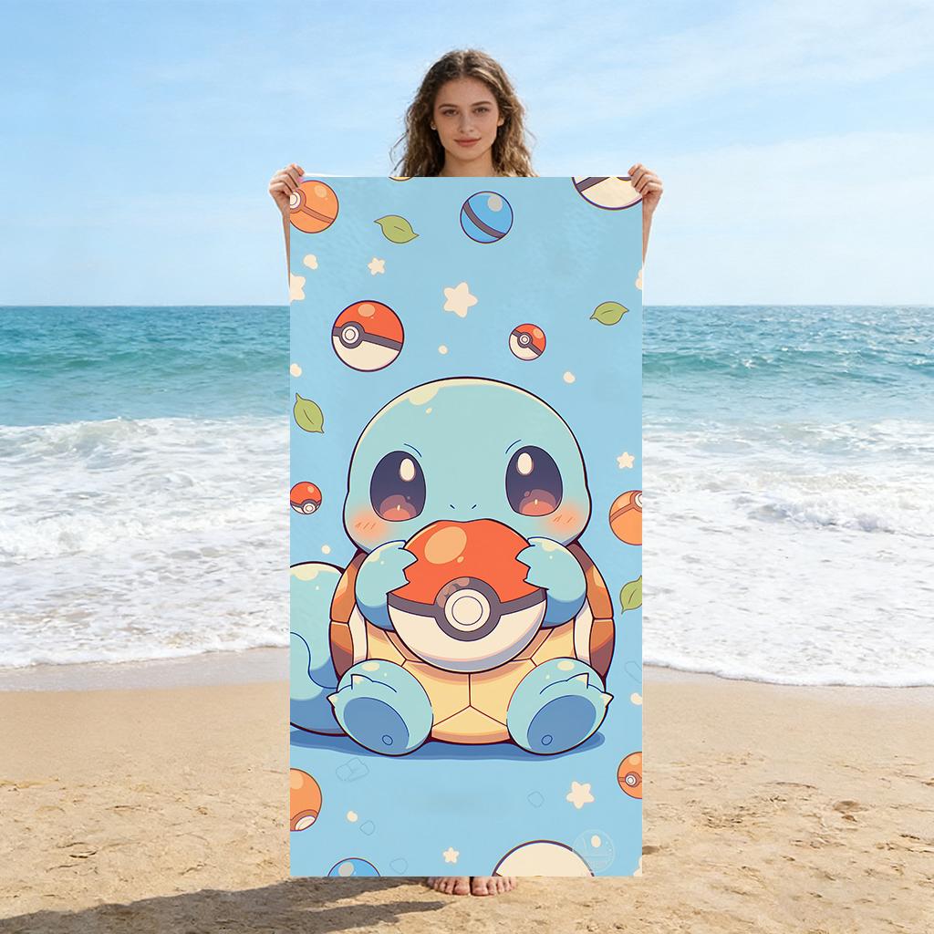 P-Pokmon Squirtle Beach Towel Soft Microfiber Bath Towel Squirtle Bulbasaur Flat Print Absorbent Towel for Beach Pool Camping
