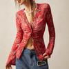 Camicia da donna elegante a maniche lunghe con scollo a V, vestibilità slim, con stampa, per il lavoro e il tempo libero