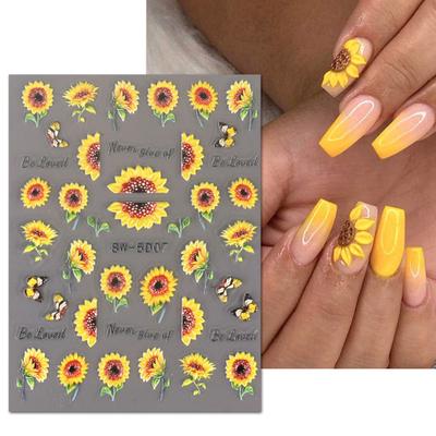 Decorative Strong Stickiness Beautiful Non-Fading Spring Summer Sunflower Nail Flower Sticker Nail Flower Decal
