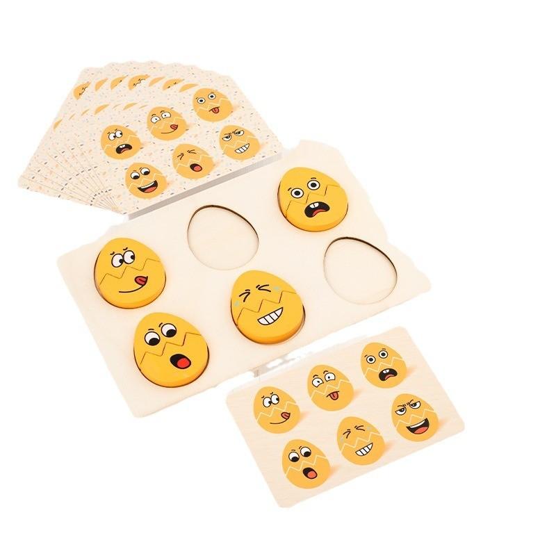 Early Education Kids Wooden Expression Egg Puzzle Toy With Face Changing Design