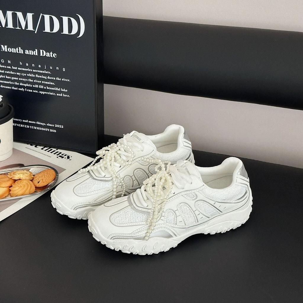 2025 Herfst Dexun Schoenen Dames Maanvormige Zool Mode Veelzijdig Veters Parel Casual Ademend Dexun Schoenen Dames Forrest Gump Schoenen