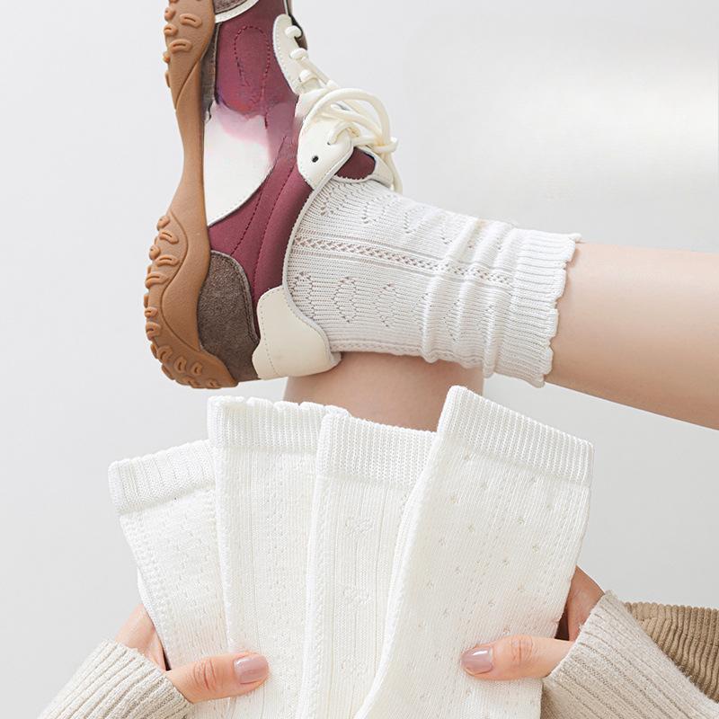 Female Early Autumn Pure Cotton Breathable Mesh Hollow Deodorant Boneless White Tube Stack Socks