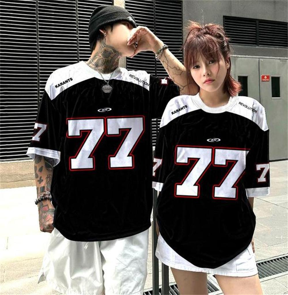 1 sztuka T-shirt dżersejowy z nadrukiem numeru i litery Koszulka kultury fanów Koszulka męska Street z krótkim rękawem High Street Hip Hop Oversize T-shirt