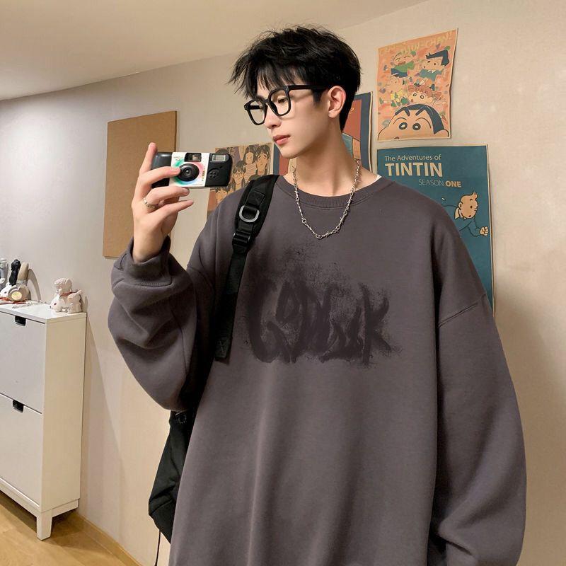 American Round Neck Korean Style Sweatshirt Men's Spring and Autumn Men's Clothes Long Sleeve T-Shirt Winter Top
