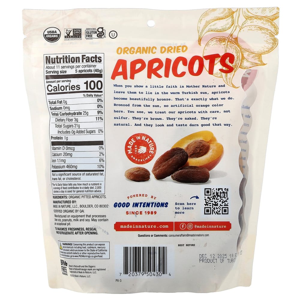 Made in Nature Dried Apricots In The Buff SuperSnacks, 454g (1lb)