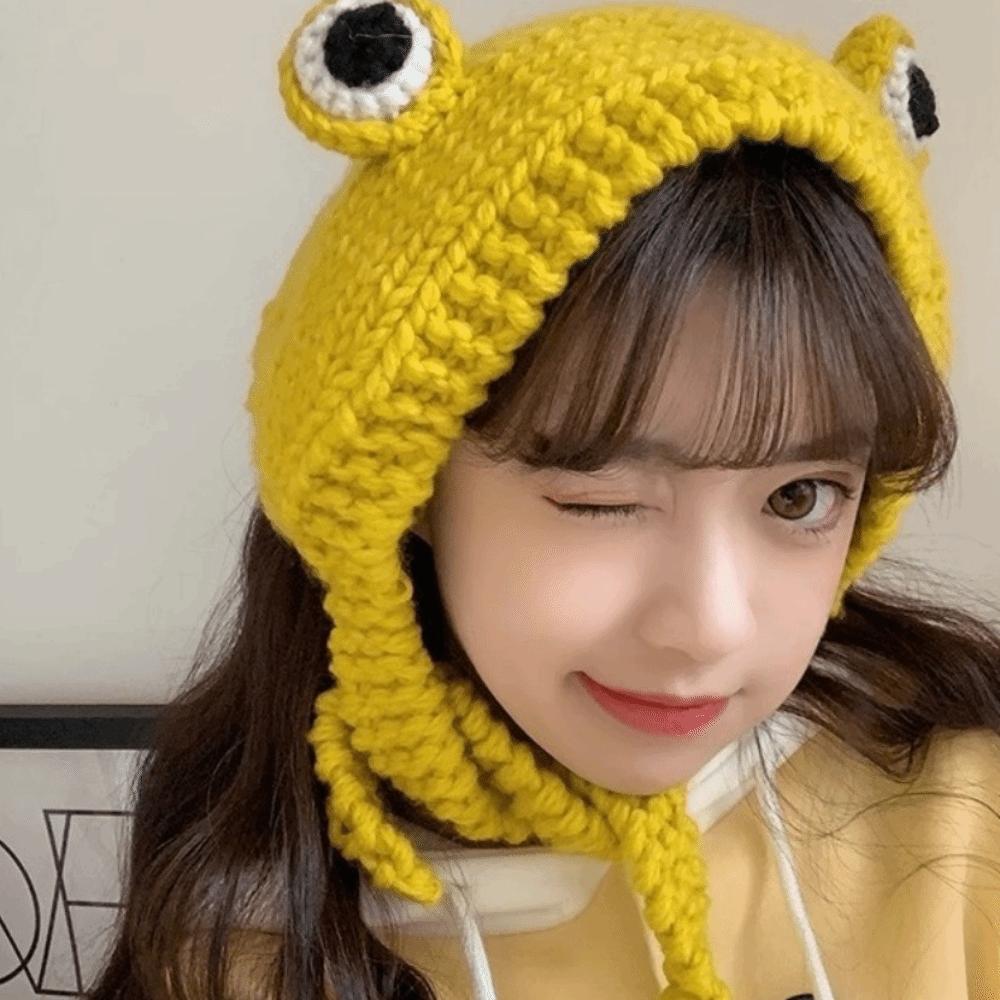 Knitted Knitted  Frog Hat Warm Warm Hat Cap Gift Idea Women  Beanie Hat  Costume Accessory