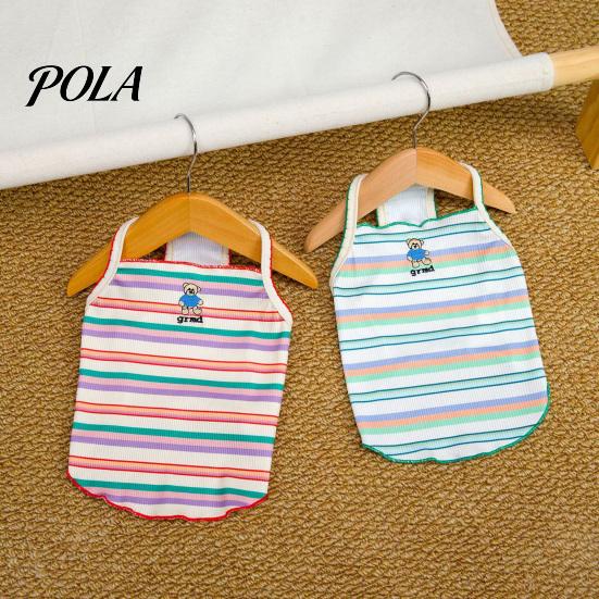 Non-Restrictive Pet Wear Colorful Striped T-Shirt, Sleeveless Thin Straps Dog Breathable Strap Shirt Tank Top with Cute Bear Embroidery for Small Dogs