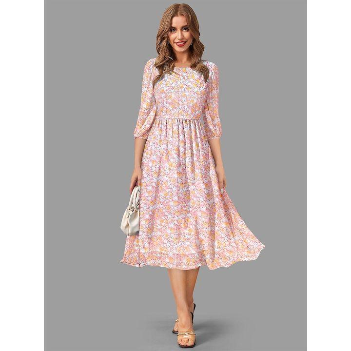 

Платье миди из жоржета с цветочным принтом и расклешенной юбкой