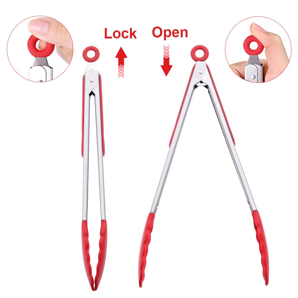 Silicone Food Tong Stainless Steel Grillingtongs Silicone Non-slip Cooking Clip Clamp Bbq Salad Tools Grill Kitchen Accessories