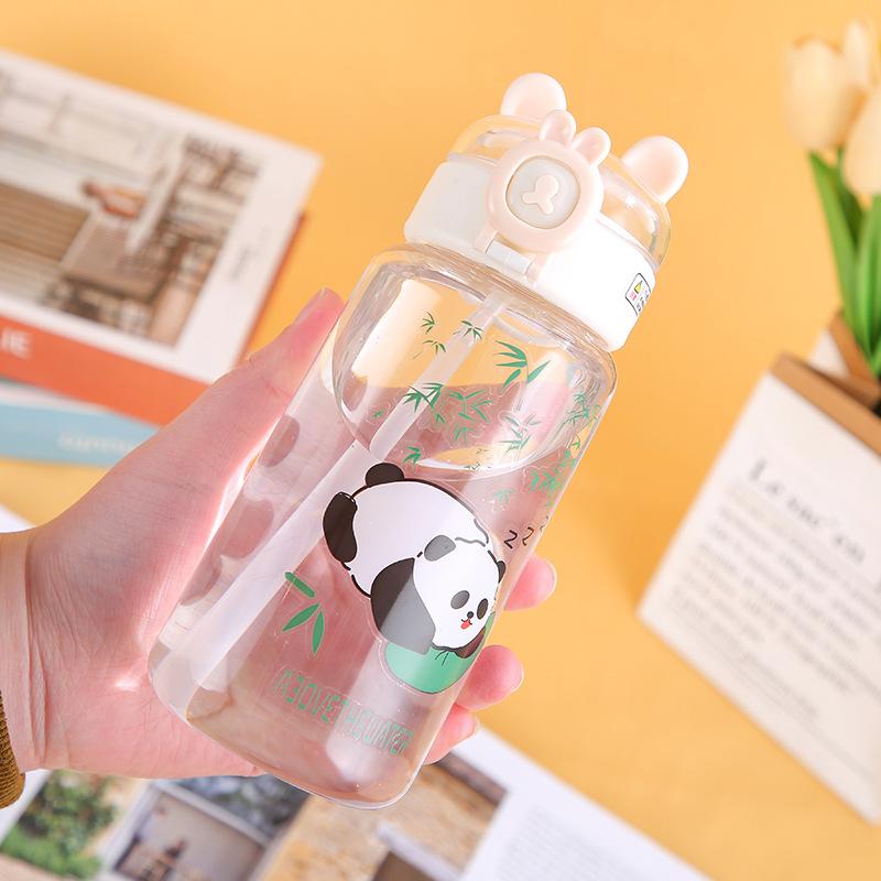 Water bottle creative cartoon children's water cup outdoor portable straw cup summer student high value accompanying cup manufacturer