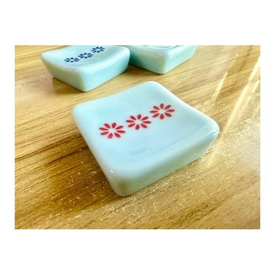 Speed Mao Cute Simple Floral Japanese Style Ceramic Chopstick Rests Cutlery Set of 6, Pottery, Red, Blue, Green