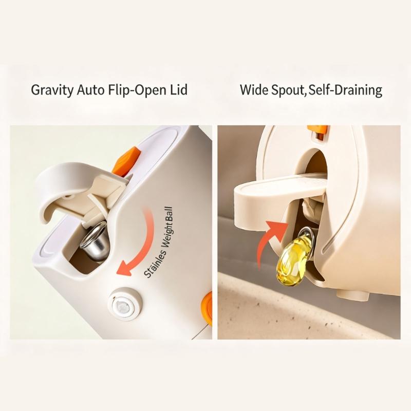 Cooking Oil Mist Bottle with a Visible Body, Button-Open Fill Lid and Pour Outlet for Stovetop Meals and Salad Preparation