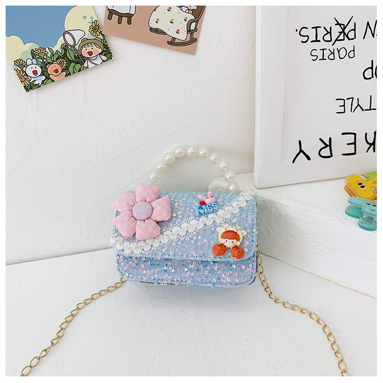 Crossbody Bag Kids With Pearls And Bow For Everyday Style Fashionable Girl