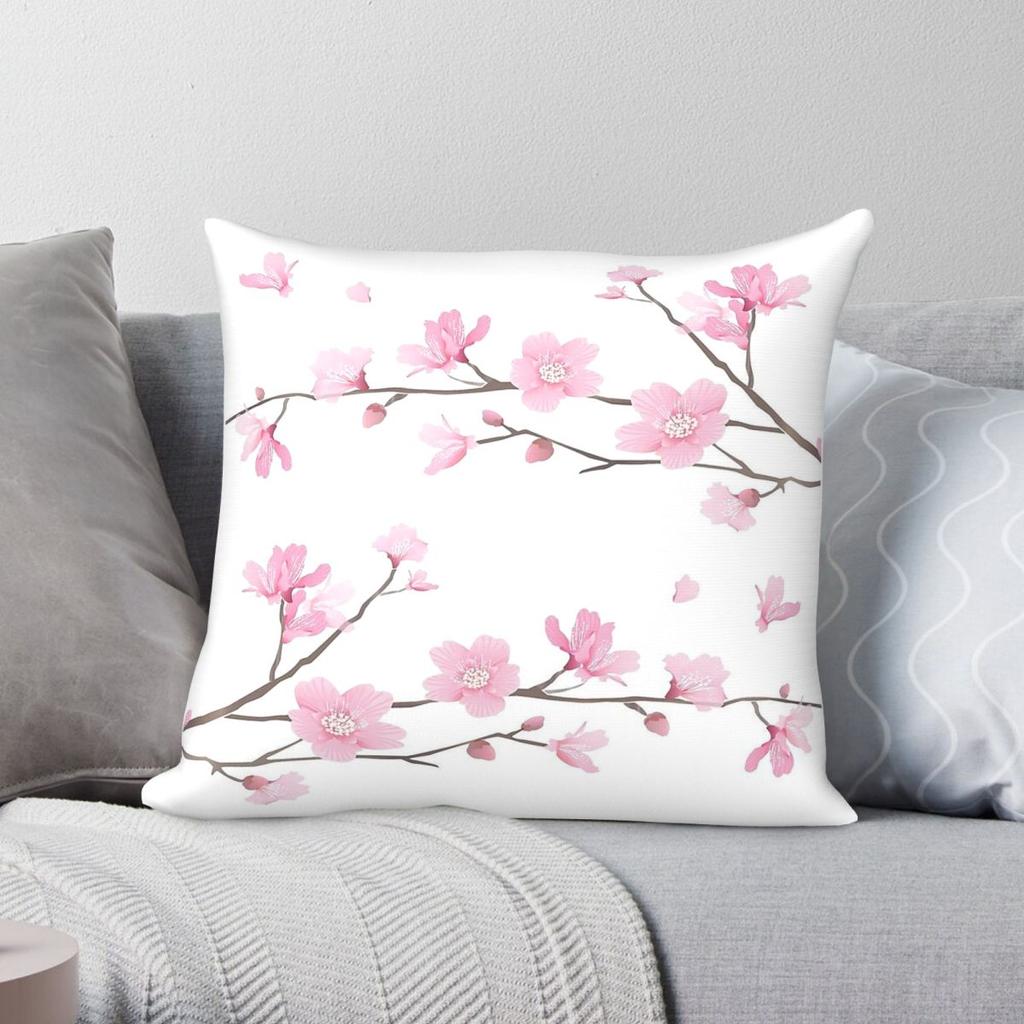 Kirschblütenblumenpflanze Quadratische Kissenhülle Polyester Leinen Samt Bedruckte Dekorationskissenhülle Sofa Sitzkissenbezug x