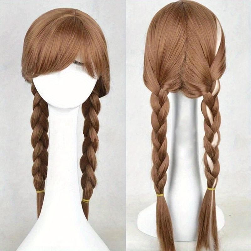 Women Princess Anna Wig Brown Braids Halloween Party Synthetic Hair Women Grils Cosplay Wigs