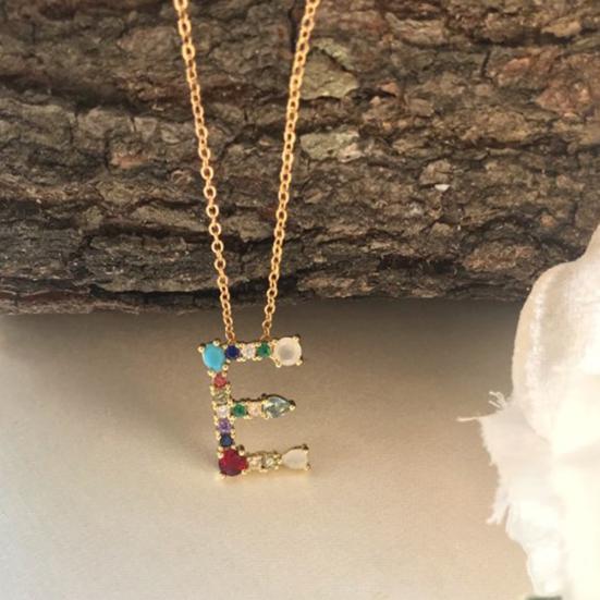 Women Cubic Zirconia Inlaid 26 English Letters Pendant Chain Necklace Jewelry