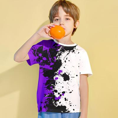 Summer New Children's Short-Sleeved T-Shirt 3D Printed Double Color Matching Pattern Boys Casual Breathable Sports Tops 4-14Year