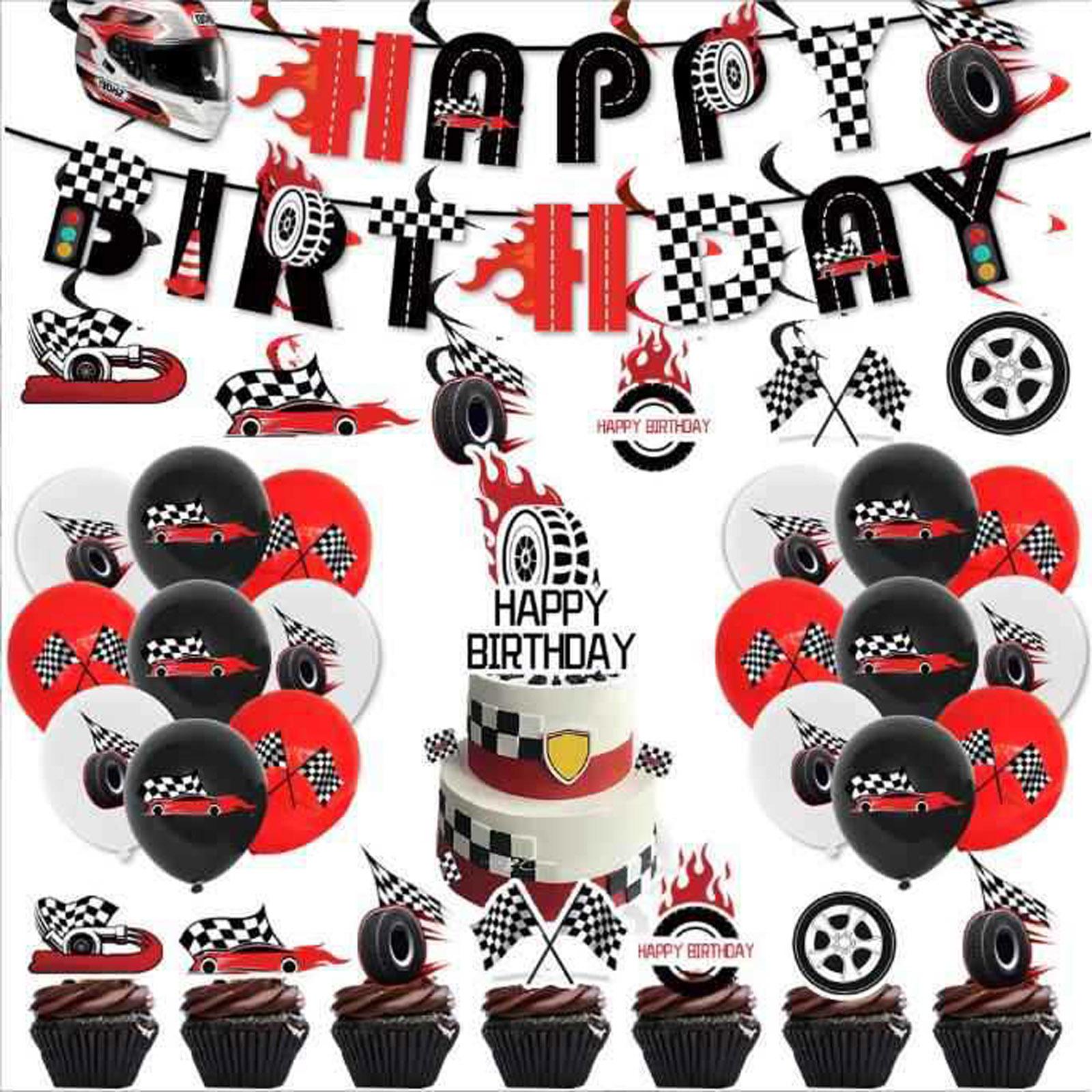 

Racing Black And Checkered Party Supplies Boy Theme Birthday Decoration Tablecloth Banner Venue Layout One Size