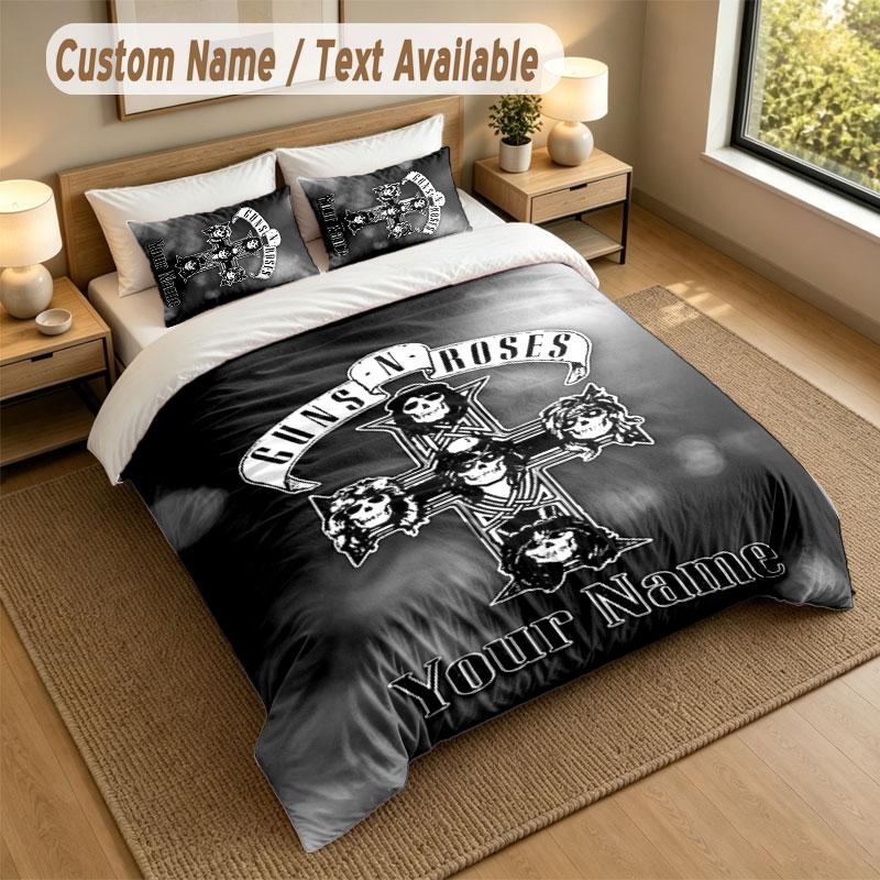 Bedding Set 1 Duvet Cover 2 Pillowcases Guns N’ Roses Print Soft Bed Linen Bedroom Decor