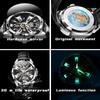 OLEVS New Skeleton Automatic Man Watch Original Leather Strap Hollowed Fashion Men's Mechanical Watch Waterproof Watches for Men