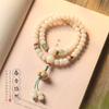 Natural White Jade Bodhi Root Vintage Chinese Style Women's Versatile Hand Jewelry Bead Bracelet with Double Circle Lotus Pendant