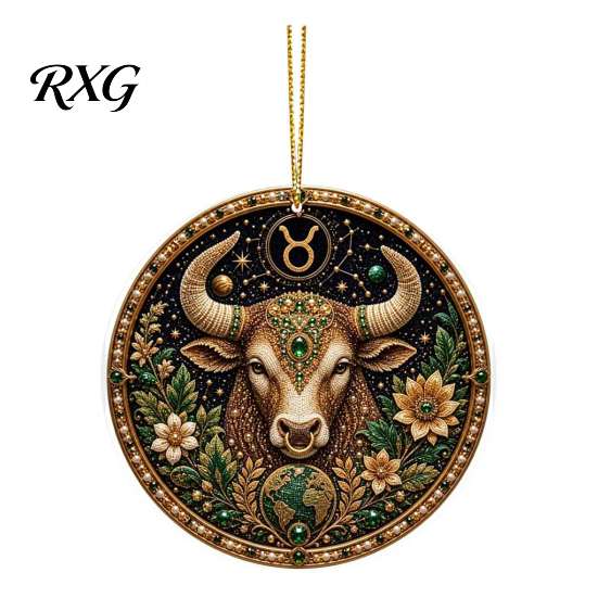 Acrylic Constellation Pendants 2D Flat Pearl Painting Ornament, Double Sided Zodiac Theme Hanging Gem Home Ornament Art Craft, Rhinestone Beads
