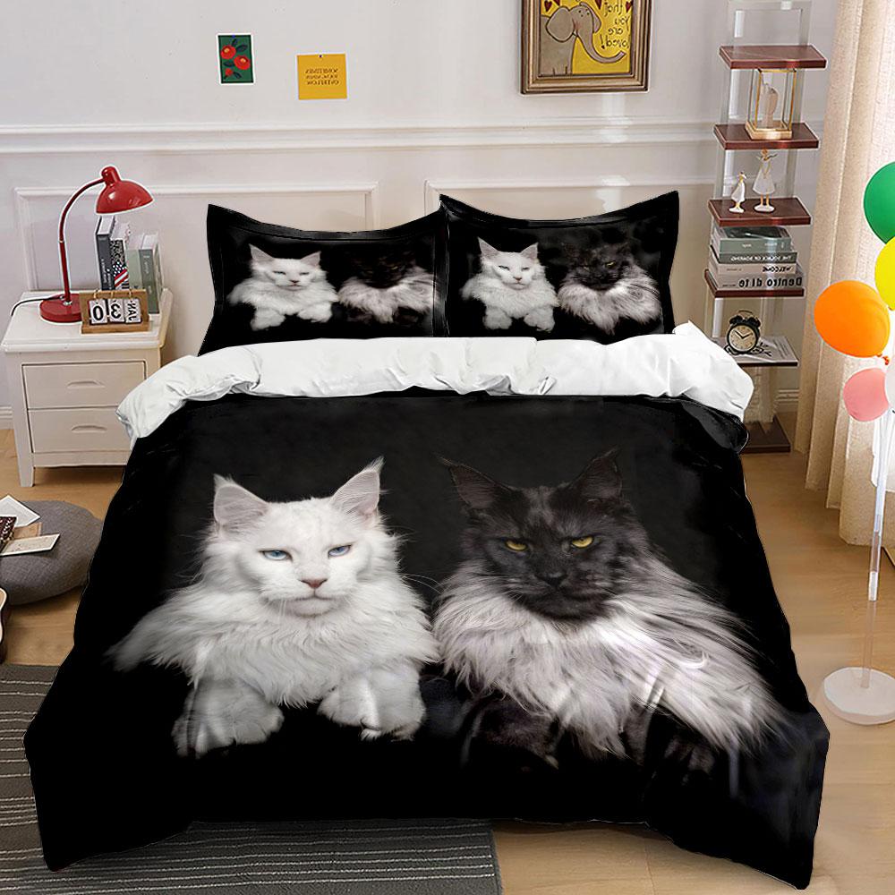 "Elegant Cat-Themed Home Decor Set" Multiple sizes kid's and adults' bedroom Exquisite 3PC bedding set gift