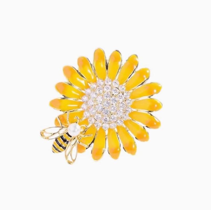 1Pc Charm Enamel Sunflower Bee Brooch Korean Fashion Pin Personalized Creative Jewelry Accessories Party Banquet Birthday Gift
