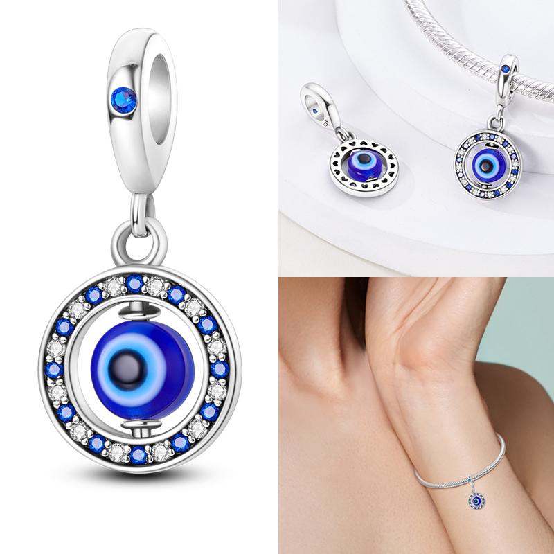 Charms Plata De Ley 925 copper Original Devil's Eye Perfume Bottle Bow Silicone Spacer Beads Women Bracelet DIY Zircon Pendants