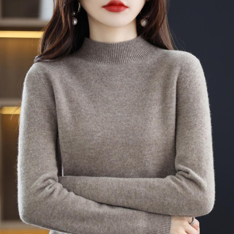 2025 Autumn/Winter Women's Pure Wool High Neck Cashmere Pullover - Solid Color, Loose Fit, Short Knit Sweater