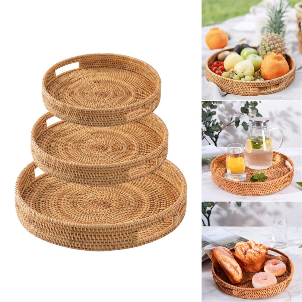 Kaffeezimmer Bauernhaus Rattan Gewebtes Tablett Handgewebtes Tablett Praktische Aufbewahrungslösung Leicht zu reinigen Hochwertiges Material