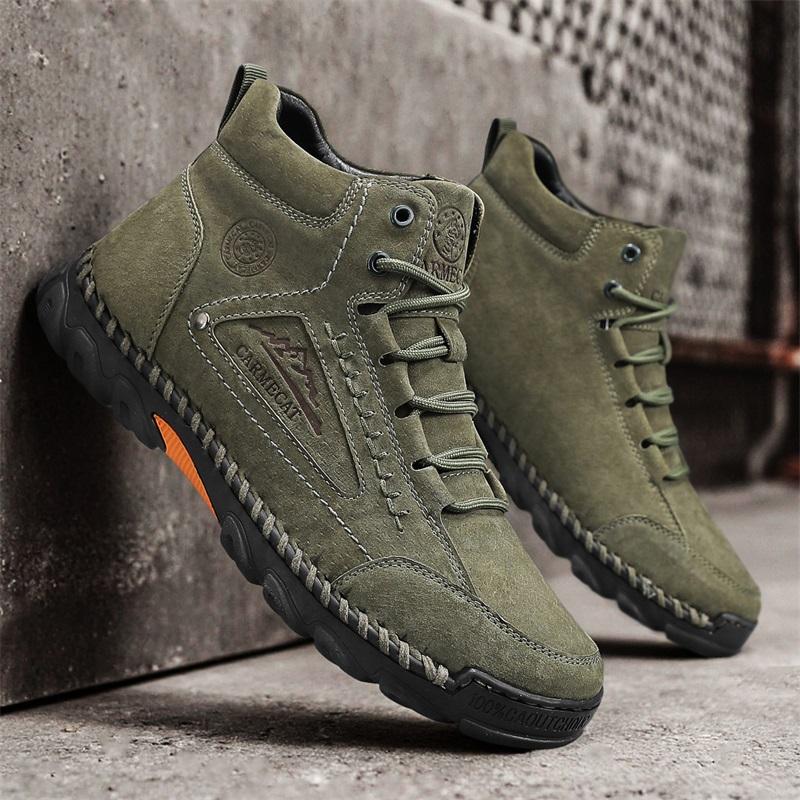 Nuevas Botas de Cuero Hechas a Mano para Hombre para Otoño Diseño Outdoor Zapatillas Hombre Transpirables Zapatos Casuales de Cuero Hombre Botines