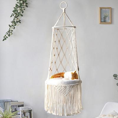 Large Cat Hanging Basket Creative Hand-Woven Fringe Hanging Hammock Balcony Swing Comfortable Sleeping Cat Nest Pet Accessories