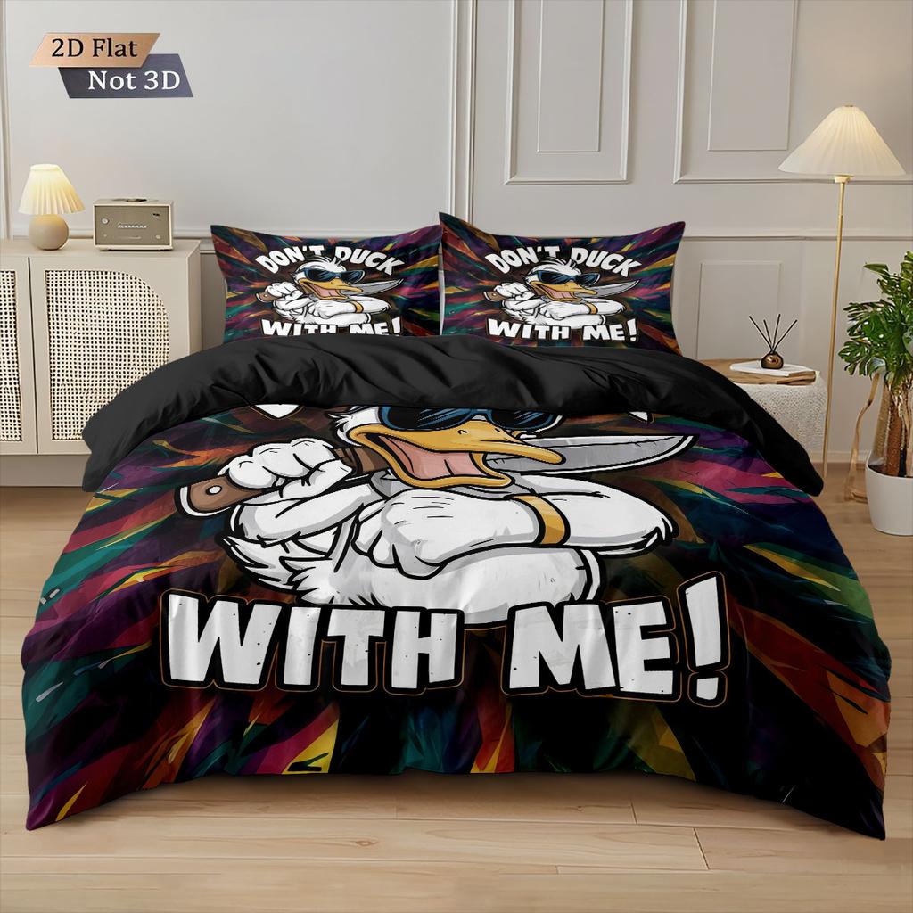 3Pcs Cool And Cute Cartoon Duck Print Coreless Duvet Cover Set, Multi Size Bedroom Bedding Decoration, Comfortable Machine Wash