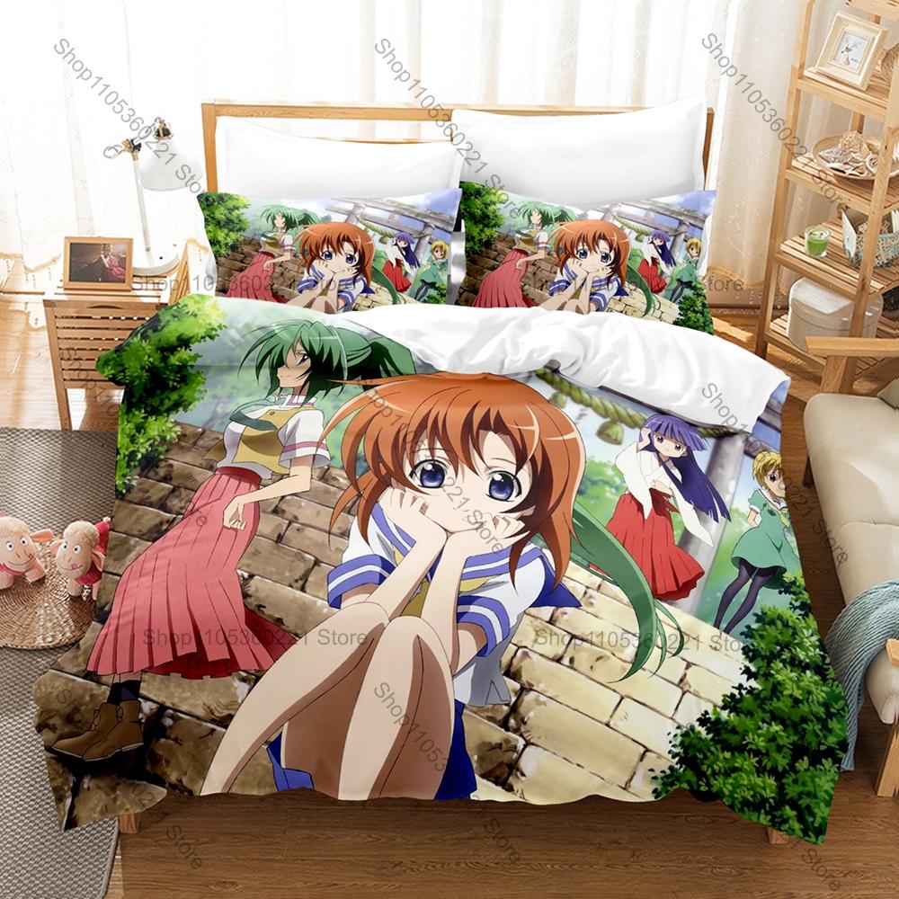 Hinamizawa Village Character Print Higurashi Anime Bedding Set Duvet Cover + 2 Pillowcases Twin Full Queen King Bedding Set