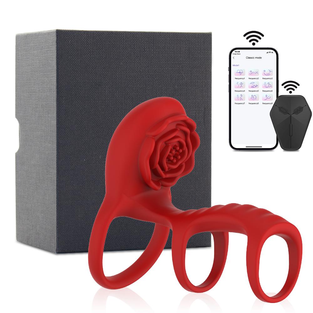 APP Telecomando Wireless 3 IN 1 Anello Vibrante a Forma di Rosa per Pene Ritardo Eiaculazione Stimolatore del Clitoride Punto G Silicone Giocattolo Sessuale per Adulti per Coppie