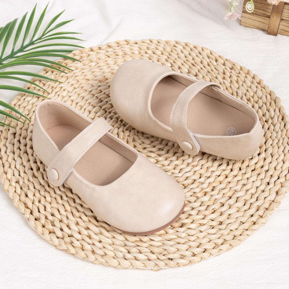 Kids' Casual Velcro Leather Shoes - Soft Sole, Solid Color, Versatile Design