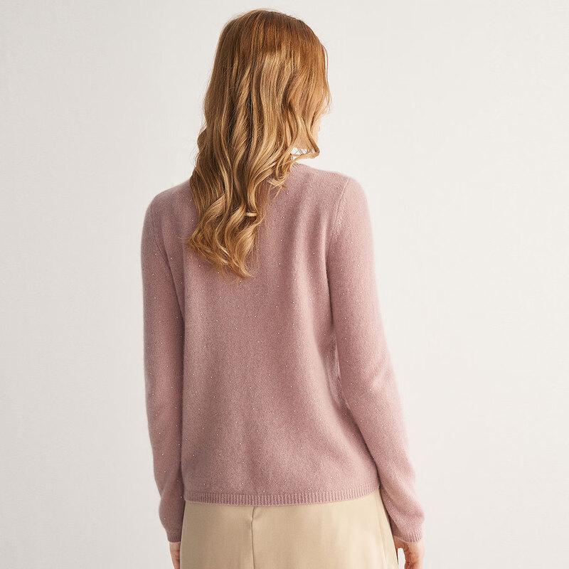 PALUOPO Women's Rhinestone Round Neck Cashmere Pullover Sweater