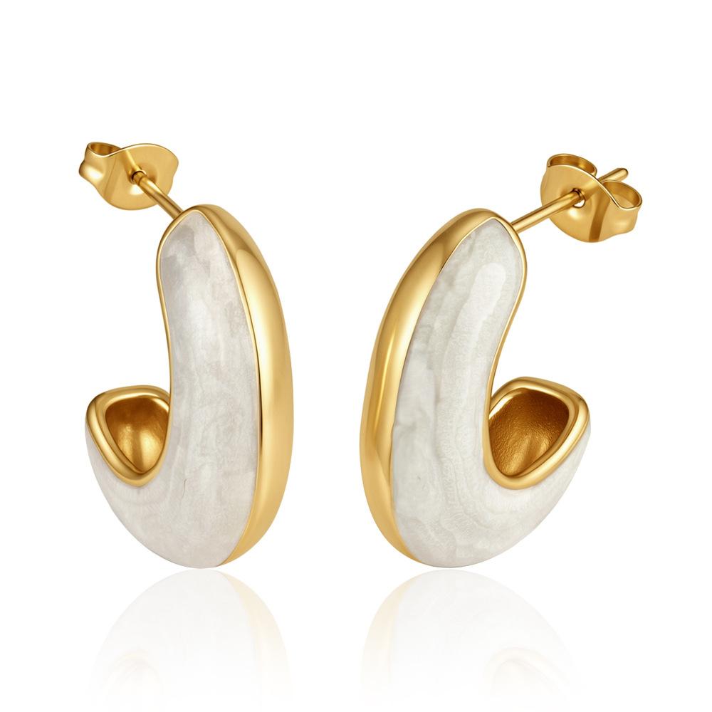 Fashion oiled stainless steel earrings women's light luxury high-end sense versatile 18K stud earrings trendy earrings