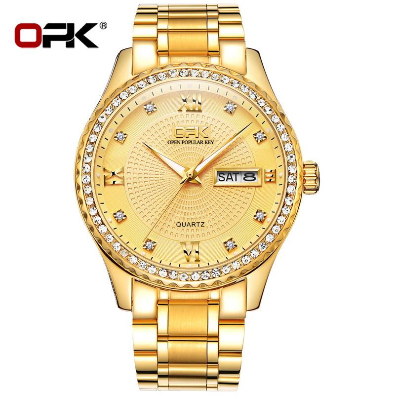 OPK Brand Steel Band Three-Pin Double Calendar Waterproof Men's Quartz Watch 8113