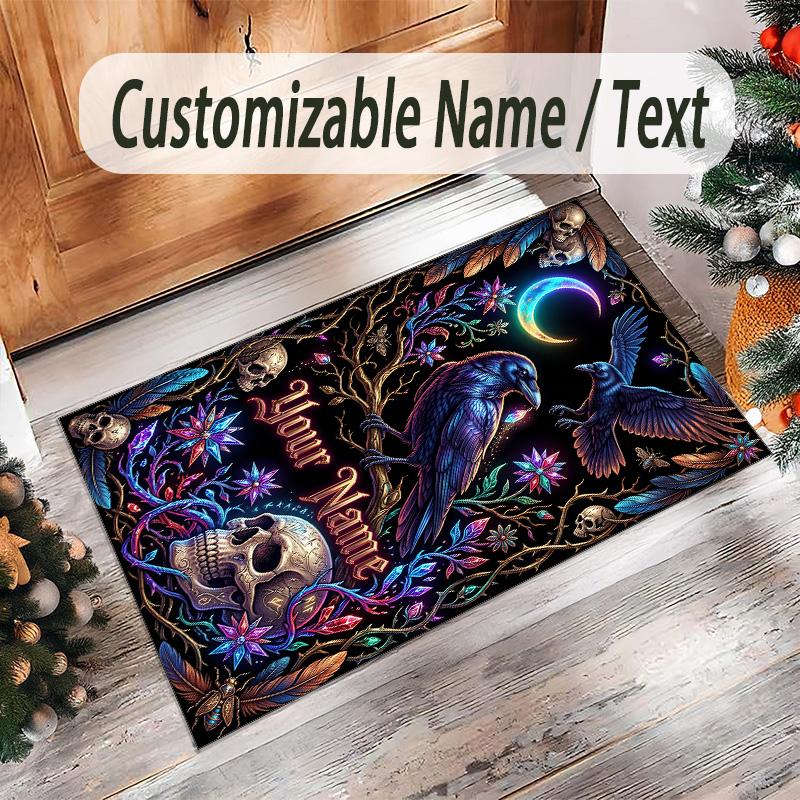 Space Cosmic Theme Crystal Velvet Rug Personalized Custom Name Text Soft Floor Mat Home Decor